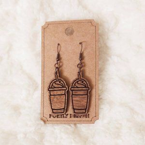 5/$25 Iced Coffee Frappuccino Earrings Dangle Wooden